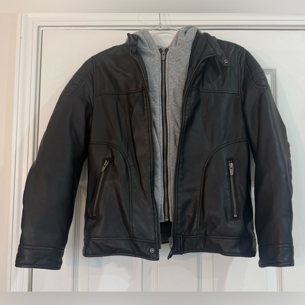 Zara Kids Faux Leather Moto Jacket with Detachable Hood Size 11-12 (152cm)